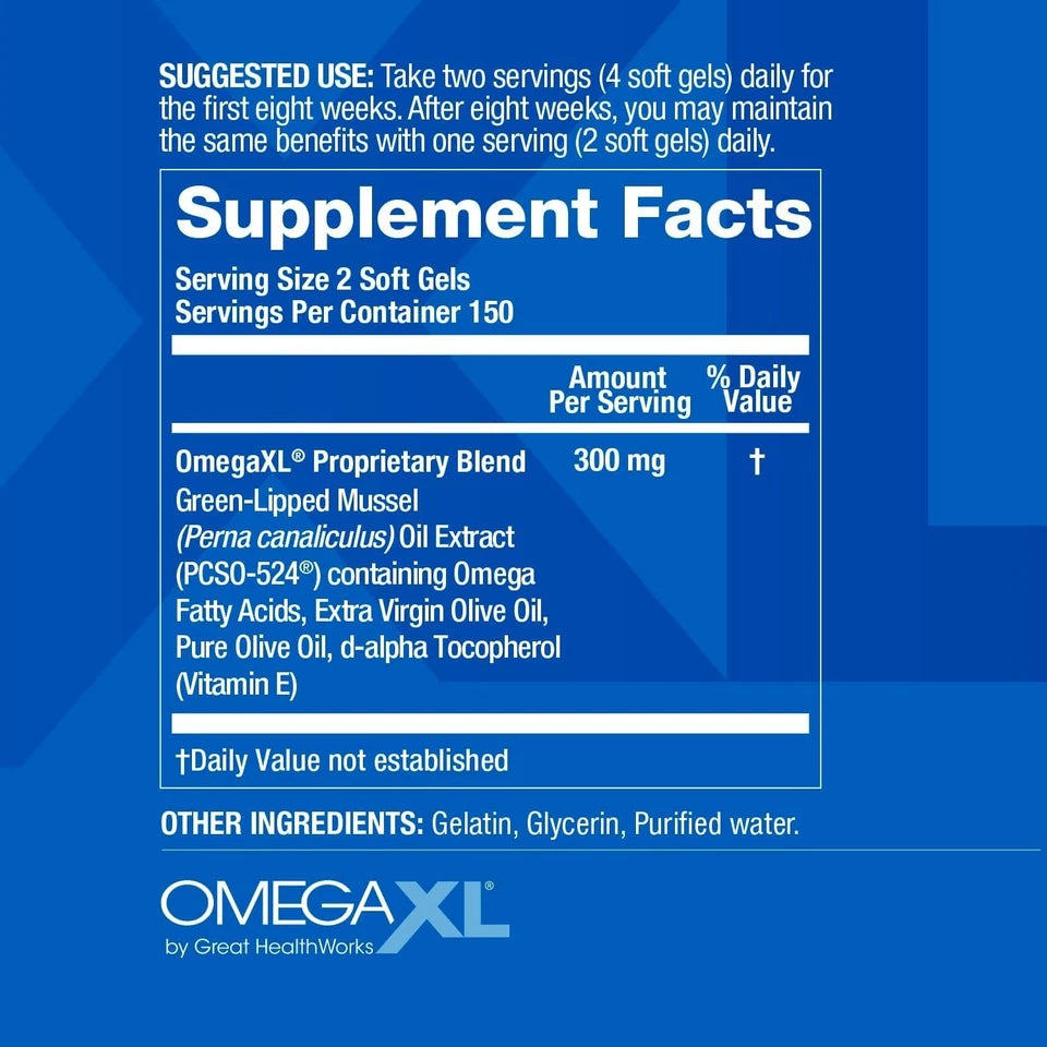 2 Pack OmegaXL Joint Support Supplement for Relief 300 Soft- Natural Muscle Support