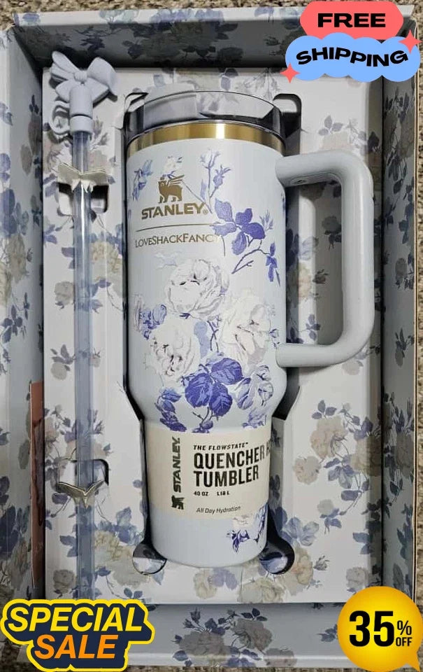 Stanley x Love Shack Fancy Tumbler 40oz Holiday Rosa Beaux Blue With Box Free Sh