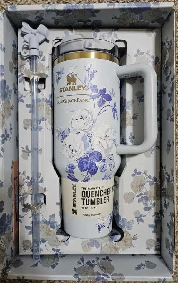 Stanley x Love Shack Fancy Tumbler 40oz Holiday Rosa Beaux Blue With Box Free Sh